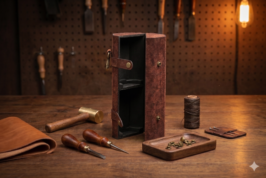 Double Dram hard-shell Glencairn case interior with foam-cradled glasses, Aged Tobacco
